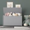 Kids Wooden Toy Box/Bench with Safety Hinged Lid for boys/girls (Gray)