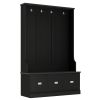 ON-TREND Hall Tree with 4 Hooks and 3 Large Drawers; Coat Hanger; Entryway Bench; Storage Bench; 3-in-1 Design; for Entrance; Hallway (Black)