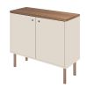 Jaz 35 Inch Wood Accent Cabinet Console; Single Shelf; 2 Doors; Handcrafted; Beige; Walnut