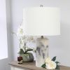 Marble Finish Table Lamp with White Fabric Drum Shade