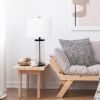 Enclosed Glass Table Lamp with Black Metal Accents Base and White Fabric Shade