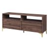 TREXM 58' L Sideboard with Gold Metal Legs and Handles Sufficient Storage Space Magnetic Suction Doors (Brown)