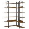 74.8 Inch Bookshelf L-shape MDF Boards Stainless Steel Frame Corner 6-tier Shelves Adjustable Foot Pads; Brown