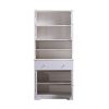 TREXM 70.9" Multifunctional Pantry Cabinet MDF Storage Cabinet with Glass Doors; A Large Drawer and Adjustable Shelves (Antique White)