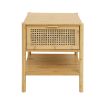 1 Drawer Nightstand, Bamboo and Natural Rattan, Bedside Table Accent End Table Side Table for Bedroom, Living Room