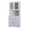 TREXM 70.9" Multifunctional Pantry Cabinet MDF Storage Cabinet with Glass Doors; A Large Drawer and Adjustable Shelves (Antique White)