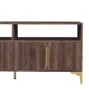 TREXM 58' L Sideboard with Gold Metal Legs and Handles Sufficient Storage Space Magnetic Suction Doors (Brown)