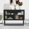 Double Glass Door Storage Cabinet with Adjustable Shelf U-Shaped Leg Cold-Rolled Steel Sideboard Furniture for Living Room Kitchen Black