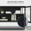 Double Glass Door Storage Cabinet with Adjustable Shelf U-Shaped Leg Cold-Rolled Steel Sideboard Furniture for Living Room Kitchen Black