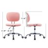 Teddy Velvet Makeup Pink Office Desk Chair Bling Desk, Armless Vanity Desk Task Chair with Wheels 360Â¬âˆž,Bling Desk Nail Desk for Women, Adjustable Hei