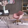 Modern Velvet Fabric Material Adjustable Height 360 revolving Home Office Chair with Gold Metal Legs and Universal Wheels for Indoor; Pink