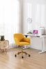 Modern Teddy Fabric Material Adjustable Height 360 Revolving Home Office Chair With Gold Metal Legs And Universal Wheel For Indoor; Yellow