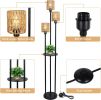 3-Lights Rattan Floor Lamp with Shelves