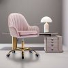 Velvet Home Office Chair with Wheels, Cute Chair with Side Arms and Gold Metal Base for Living Room, Bedroom,and Vanity Room,Bling Desk Nail Desk for