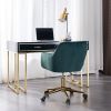 Modern Velvet Fabric Material Adjustable Height 360 revolving Home Office Chair with Gold Metal Legs and Universal Wheels for Indoor; Dark Green