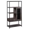 Home Office Bookcase and Bookshelf 5 Tier Display Shelf with Doors and Drawers; Freestanding Multi-functional Decorative Storage Shelving; Vintage Bro