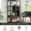 Home Office Bookcase and Bookshelf 5 Tier Display Shelf with Doors and Drawers; Freestanding Multi-functional Decorative Storage Shelving; Vintage Bro