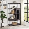 Home Office Bookcase and Bookshelf 5 Tier Display Shelf with Doors and Drawers; Freestanding Multi-functional Decorative Storage Shelving; Vintage Bro