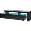 ON-TREND Modern Style 16-colored LED Lights TV Cabinet; UV High Gloss Surface Entertainment Center with DVD Shelf; Up to 70 inch TV; Black