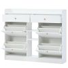 ON-TREND Modern Shoe Cabinet with 4 Flip Drawers; Multifunctional 2-Tier Shoe Storage Organizer with Drawers; Free Standing Shoe Rack for Entrance Hal