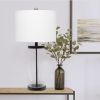 Enclosed Glass Table Lamp with Black Metal Accents Base and White Fabric Shade