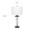 Enclosed Glass Table Lamp with Black Metal Accents Base and White Fabric Shade