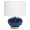 15.25" Modern Ceramic Table Lamp with White Fabric Shade, Blue