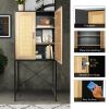 59'' High Elegant Cabinet with 2 Rattan Doors Bedroom Living Room Kitchen Cupboard Wooden Furniture with 3-Tier Shelving X-Shaped Supporting Bars Easy