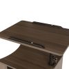 Height Adjustable Overbed End Table Wooden Nightstand with Swivel Top; Storage Drawers; Wheels and Open Shelf; (Black Walnut)