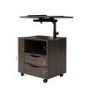 Height Adjustable Overbed End Table Wooden Nightstand with Swivel Top; Storage Drawers; Wheels and Open Shelf; (Black Walnut)