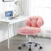 Teddy Velvet Makeup Pink Home Office Chair Bling Desk, Nail Desk for Women,Vanity Chair, Adjustable Height, Rolling Wheels