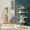 4 Tiers Home Office Open Bookshelf; Round Shape; Different Placement Ways; MDF Board; Gold Metal Frame; White