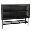 Double Mesh Door Storage Cabinet with Adjustable Shelf and Feet Cold-Rolled Steel Sideboard Furniture for Living Room Kitchen Frosted Black