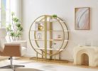 4 Tiers Home Office Open Bookshelf; Round Shape; Different Placement Ways; MDF Board; Gold Metal Frame; White