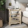 W 19.7&quot; X D 15&quot; X H 26&quot; Champagne mirror three extraction cabinet; multifunctional bedside table