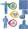 Disposable Coverall XX-Large Size Blue Polypropylene Overall SMS with Zipper; Hood; Elastic Cuffs; Ankles; Waist; No Pockets. Unisex Workwear for Clea