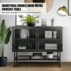 Double Mesh Door Storage Cabinet with Adjustable Shelf and Feet Cold-Rolled Steel Sideboard Furniture for Living Room Kitchen Frosted Black