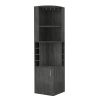 Syrah Corner Bar Cabinet; Eight Bottle Cubbies; Double Door; Two Open Shelves -Smokey Oak