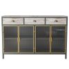 48&quot; Wide 4 Glass Doors Modern Sideboard with 3 Top Drawers; Freestanding Sideboard Storage Cabinet Entryway Floor Cabinet for Living Room Office