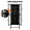 Elegant Floor Storage Cabinet with 4 Tempered Glass Doors; Display High Cabinet with Adjustable Shelves Black Color for Entryway; Living Room; Bedroom