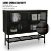 Double Mesh Door Storage Cabinet with Adjustable Shelf and Feet Cold-Rolled Steel Sideboard Furniture for Living Room Kitchen Frosted Black