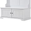 ON-TREND Hall Tree Entryway Bench with Shelves Cabinet and Four Hooks; 3-in-1 Design; White