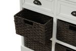 TREXM Rustic Storage Cabinet with Two Drawers and Four Classic Rattan Basket for Dining Room/Living Room (White)