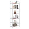 70.8 Inch Tall Bookshelf; 6-tier Shelves with Round Top Frame; MDF Boards; Adjustable Foot Pads; White