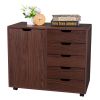 Single Door Five Drawers MDF With PVC Wooden Filing Cabinet Dark Brown