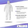 Hazmat Suits Disposable Coveralls Large. Pack of 5 White Protective Suits with Attached Hood; Zipper Front. 60 gsm Microporous Paint Suit; Protective