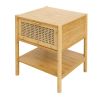 1 Drawer Nightstand, Bamboo and Natural Rattan, Bedside Table Accent End Table Side Table for Bedroom, Living Room