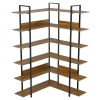 74.8 Inch Bookshelf L-shape MDF Boards Stainless Steel Frame Corner 6-tier Shelves Adjustable Foot Pads; Brown