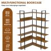 74.8 Inch Bookshelf L-shape MDF Boards Stainless Steel Frame Corner 6-tier Shelves Adjustable Foot Pads; Brown