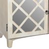 Mango Wood Cabinet with Mirrored look Steel Insert Door Storage; Beige